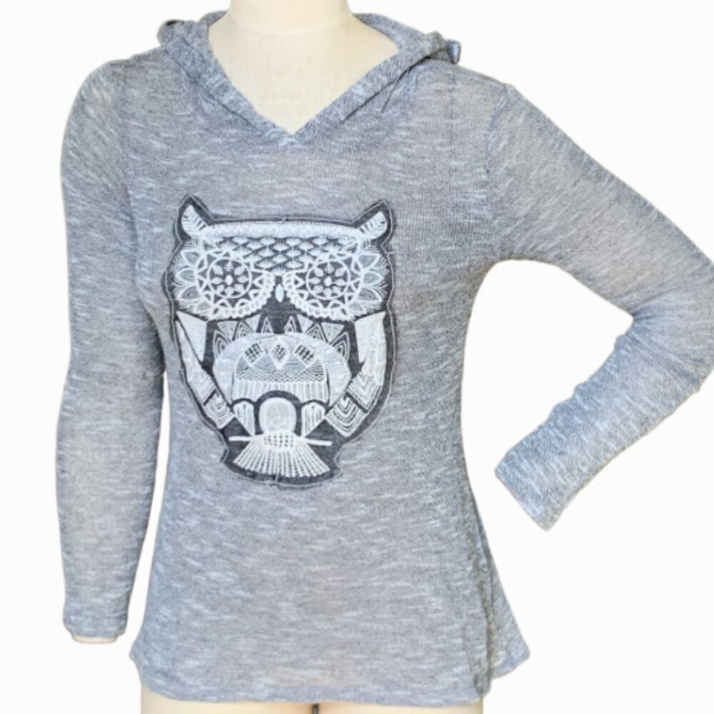 Free Kisses Hoodie Novelty Embroidered Owl Sz M Gray #77E